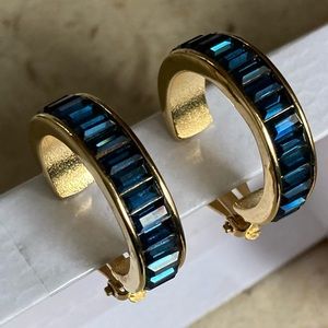 NINA RICCI Sapphire Colored Baguette, Clip-On, Hoop Earrings